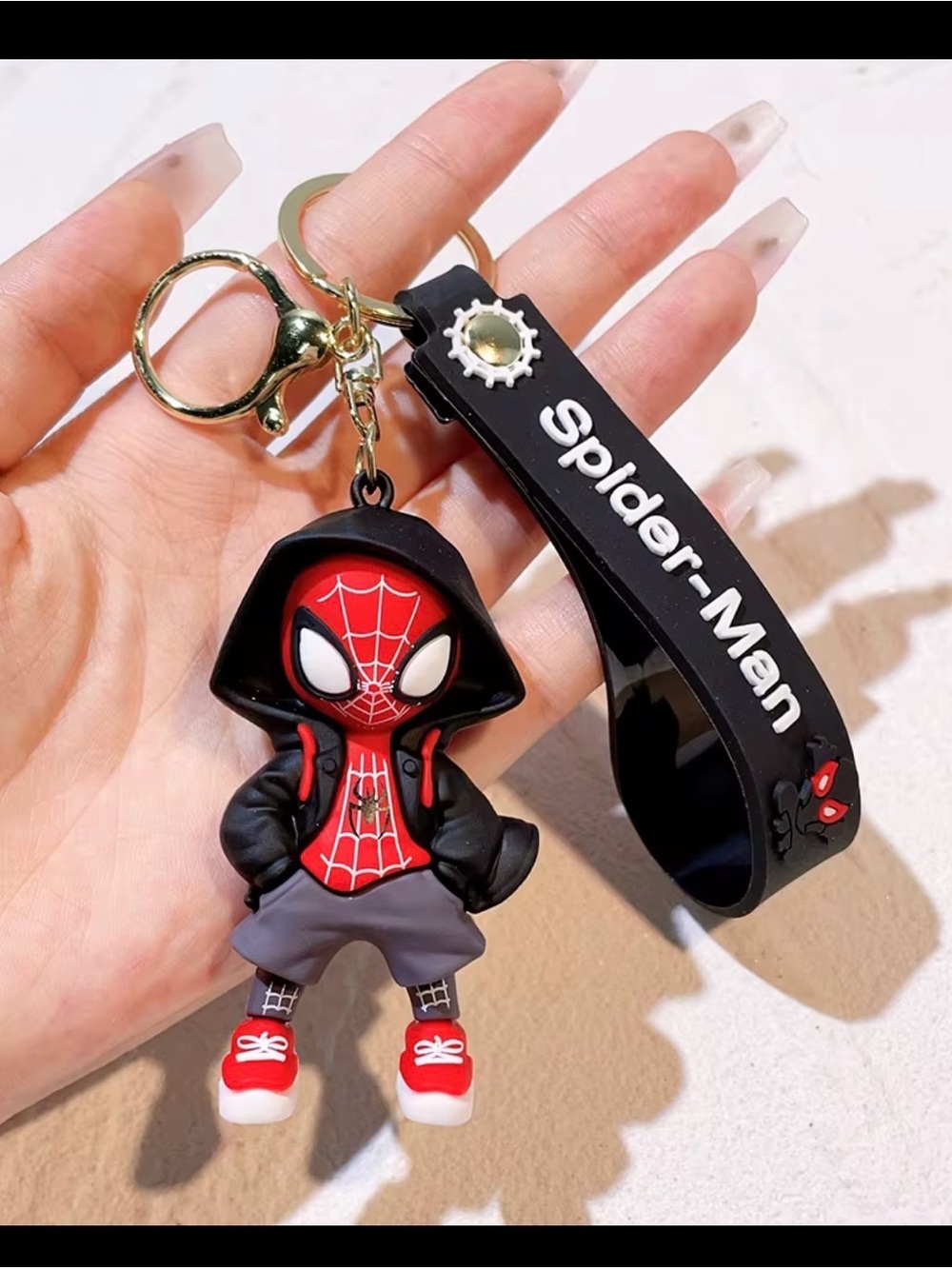 Spiderman Red, Black & Purple Hooded Keychain Charm with Gold Clip